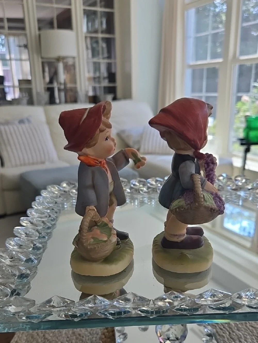NAPCOR Hand-Painted Ceramic Boy and Girl Figurine Pair in Purple and Red